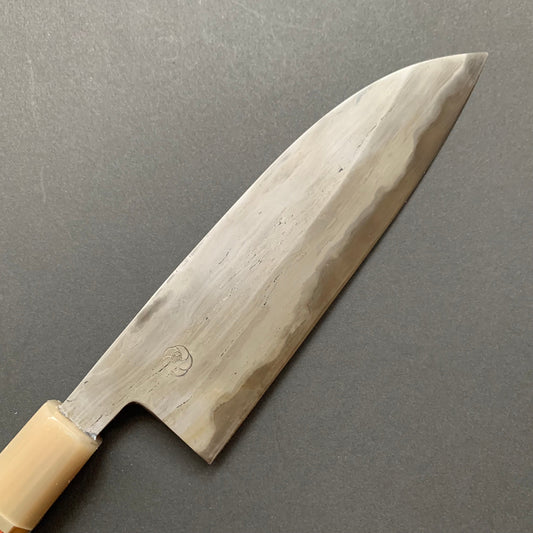 Santoku knife, Aogami 2 Carbon steel with Watetsu cladding, Kasumi finish, honwarikomi construction - Miyazaki