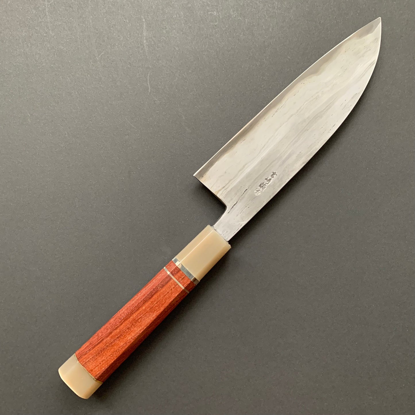 Santoku knife, Aogami 2 Carbon steel with Watetsu cladding, Kasumi finish, honwarikomi construction - Miyazaki