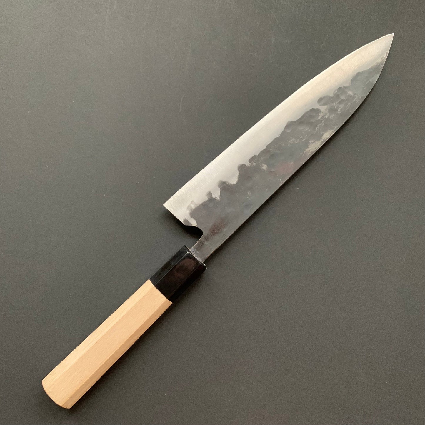 Gyuto knife, Aogami super with stainless steel cladding, Tsuchime Kurouchi finish, Denka range, Japanese handle - Fujiwara