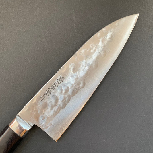 Gyuto knife, Shirogami 1 with stainless steel cladding, nashiji finish, Maboroshi range, western handle - Fujiwara