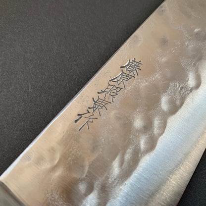 Gyuto knife, Shirogami 1 with stainless steel cladding, nashiji finish, Maboroshi range, western handle - Fujiwara