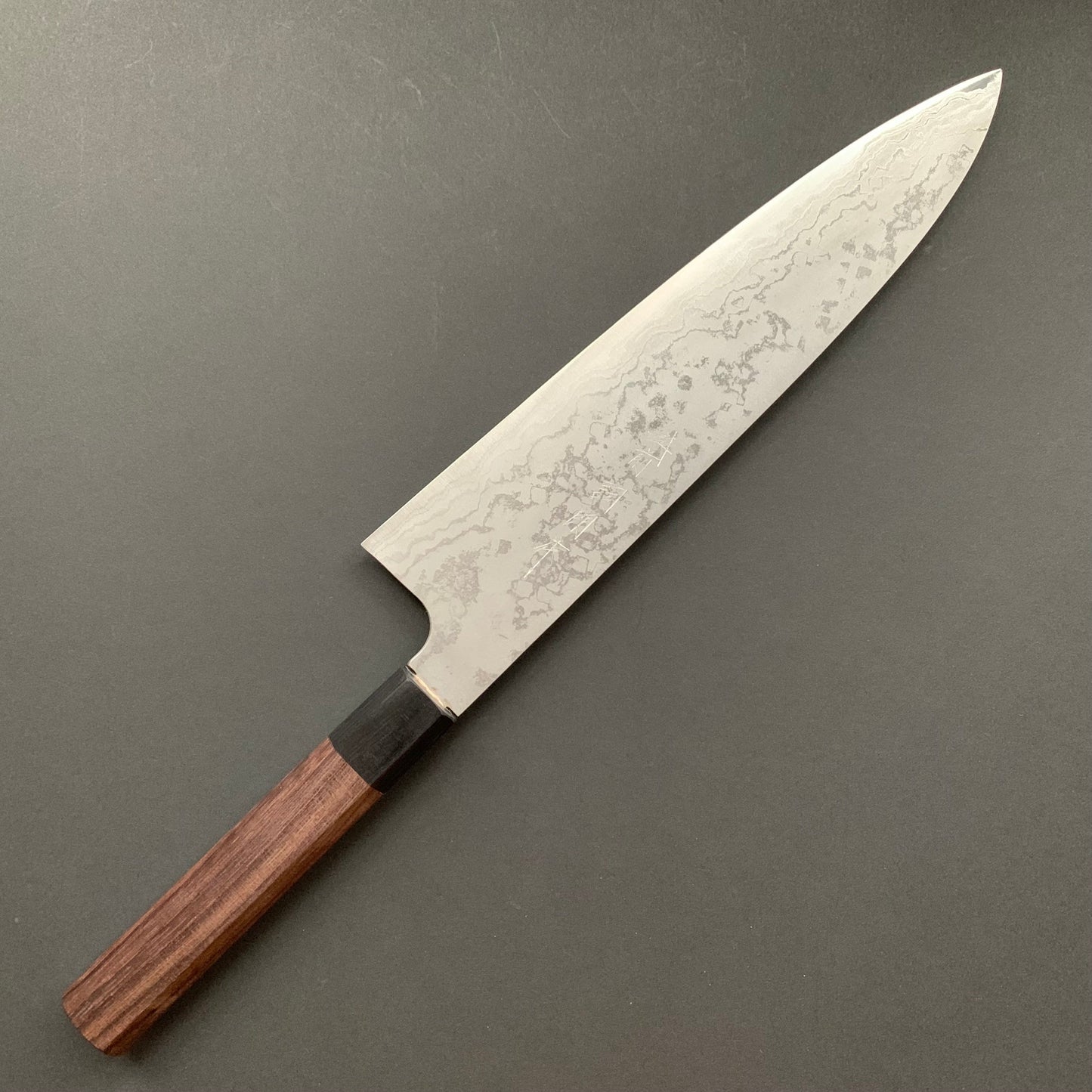 Gyuto knife, Shirogami 2 Iron Clad, Suminigashi finish- Kamo