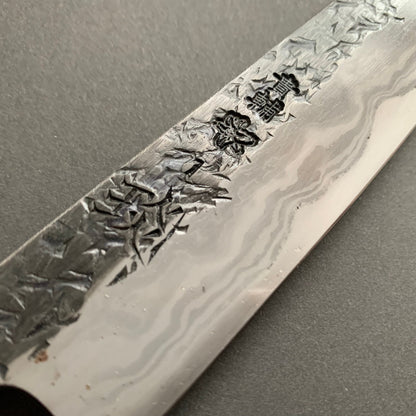 Petty knife, Aogami 2 with soft iron cladding, ENN Damascus and Kurouchi finish - Manaka Kisuke