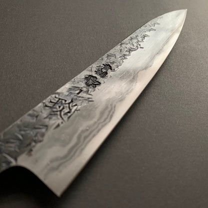 Petty knife, Aogami 2 with soft iron cladding, ENN Damascus and Kurouchi finish - Manaka Kisuke