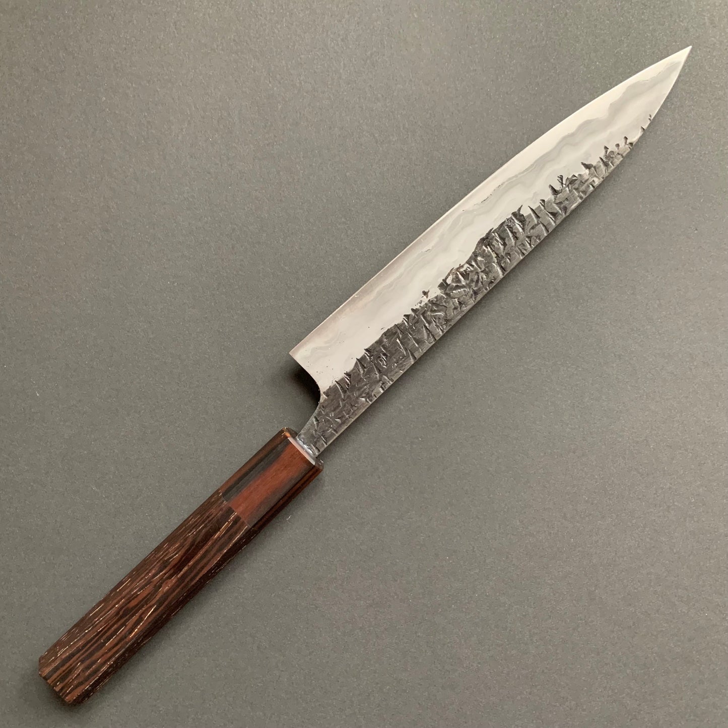 Petty knife, Aogami 2 with soft iron cladding, ENN Damascus and Kurouchi finish - Manaka Kisuke