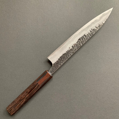 Petty knife, Aogami 2 with soft iron cladding, ENN Damascus and Kurouchi finish - Manaka Kisuke