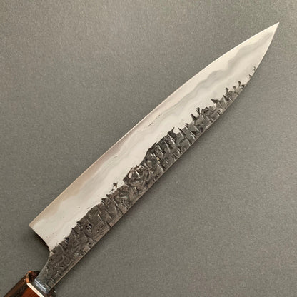 Petty knife, Aogami 2 with soft iron cladding, ENN Damascus and Kurouchi finish - Manaka Kisuke