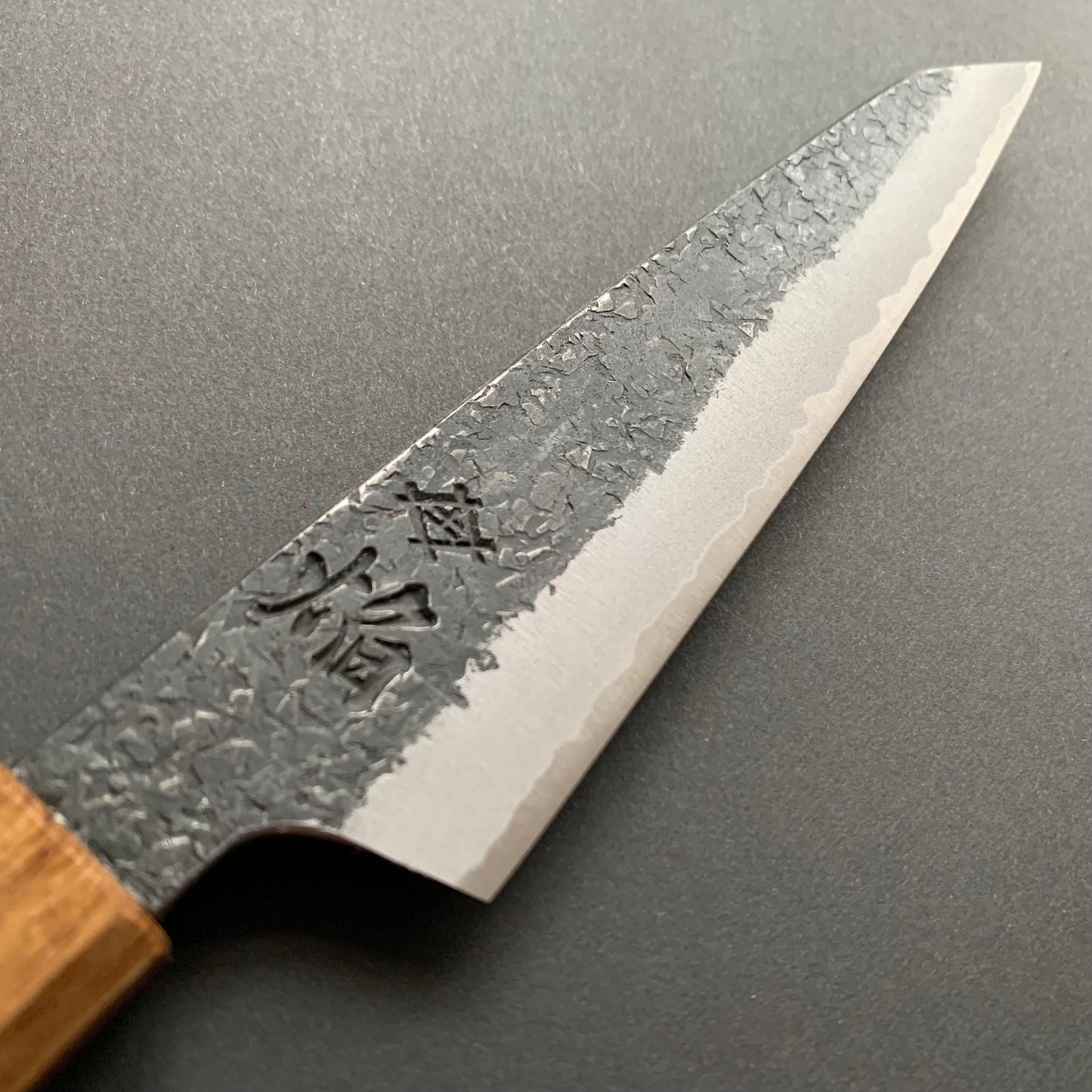 Kiritsuke Petty knife, Aogami 2 carbon steel with iron cladding, Kurouchi and Tsuchime finish, Homura series - Sakai Takayuki