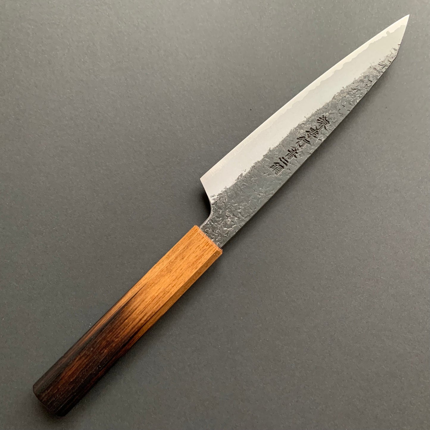 Kiritsuke Petty knife, Aogami 2 carbon steel with iron cladding, Kurouchi and Tsuchime finish, Homura series - Sakai Takayuki