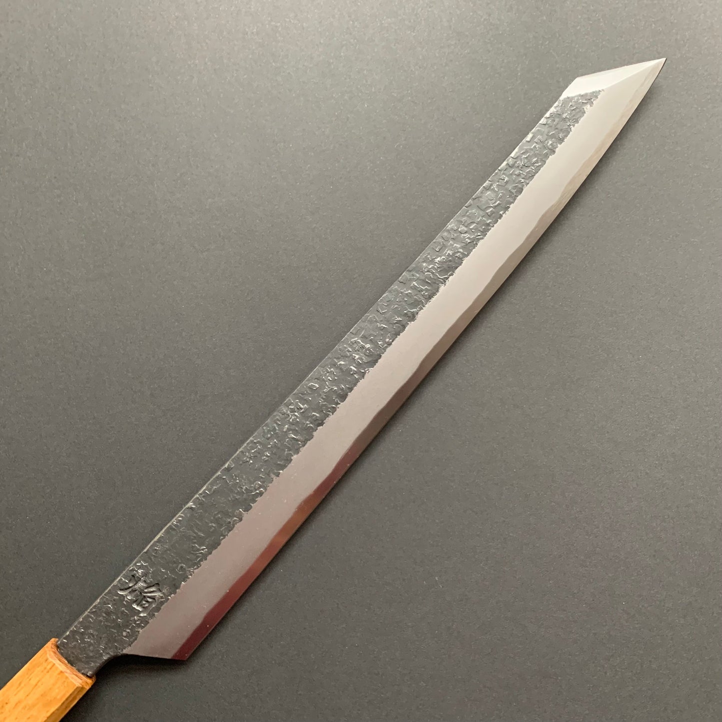 Kengata Yanagiba knife, Aogami 2 carbon steel with iron cladding, Kurouchi and Tsuchime finish, Homura series - Sakai Takayuki