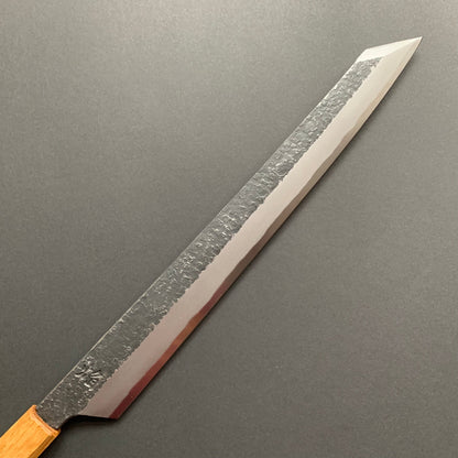 Kengata Yanagiba knife, Aogami 2 carbon steel with iron cladding, Kurouchi and Tsuchime finish, Homura series - Sakai Takayuki