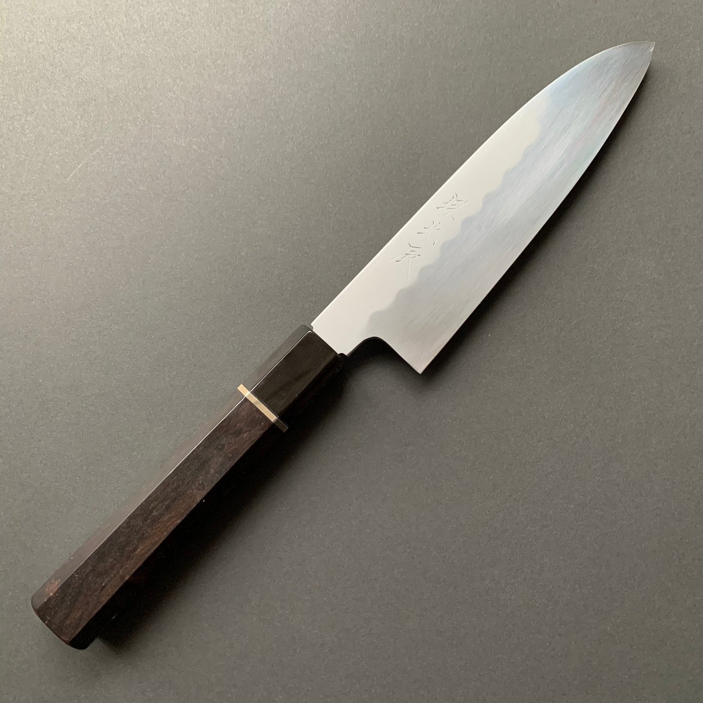 Honyaki Santoku knife, Shirogami 3 Carbon steel, mirror polish finish - Ikeda