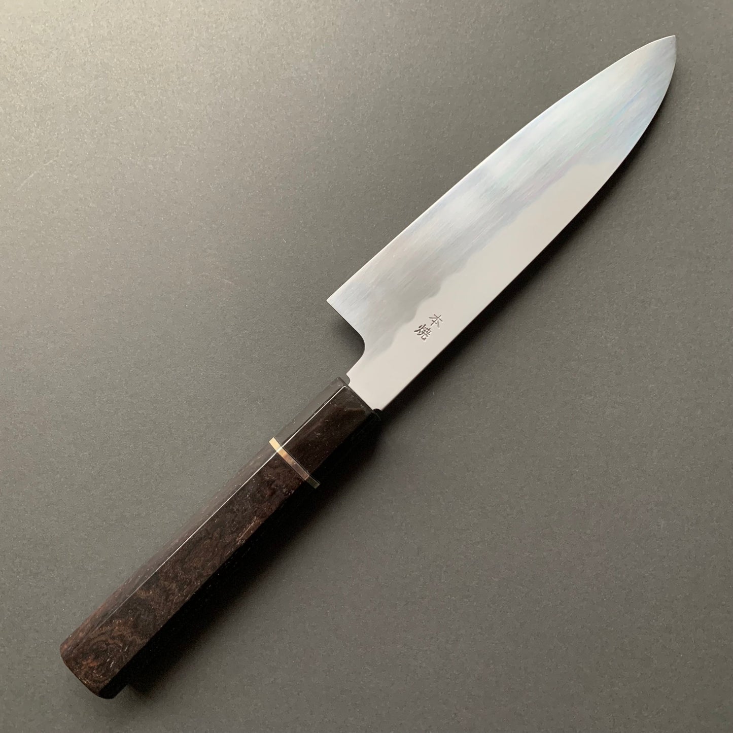 Honyaki Santoku knife, Shirogami 3 Carbon steel, mirror polish finish - Ikeda