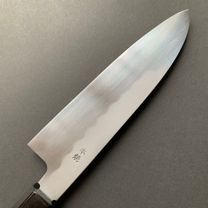 Honyaki Santoku knife, Shirogami 3 Carbon steel, mirror polish finish - Ikeda