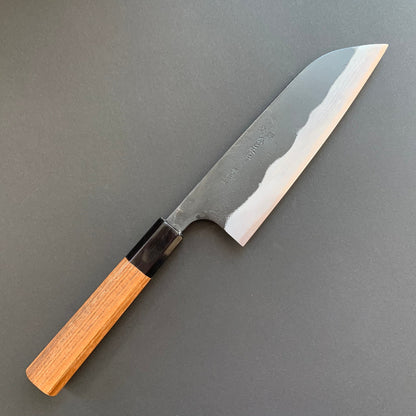 Santoku knife, Aogami 2 with iron cladding, Damascus finish - Kajibee