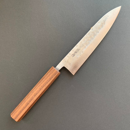 Petty knife, Shirogami 1 with stainless steel cladding, nashiji finish, Maboroshi range, wa handle - Fujiwara