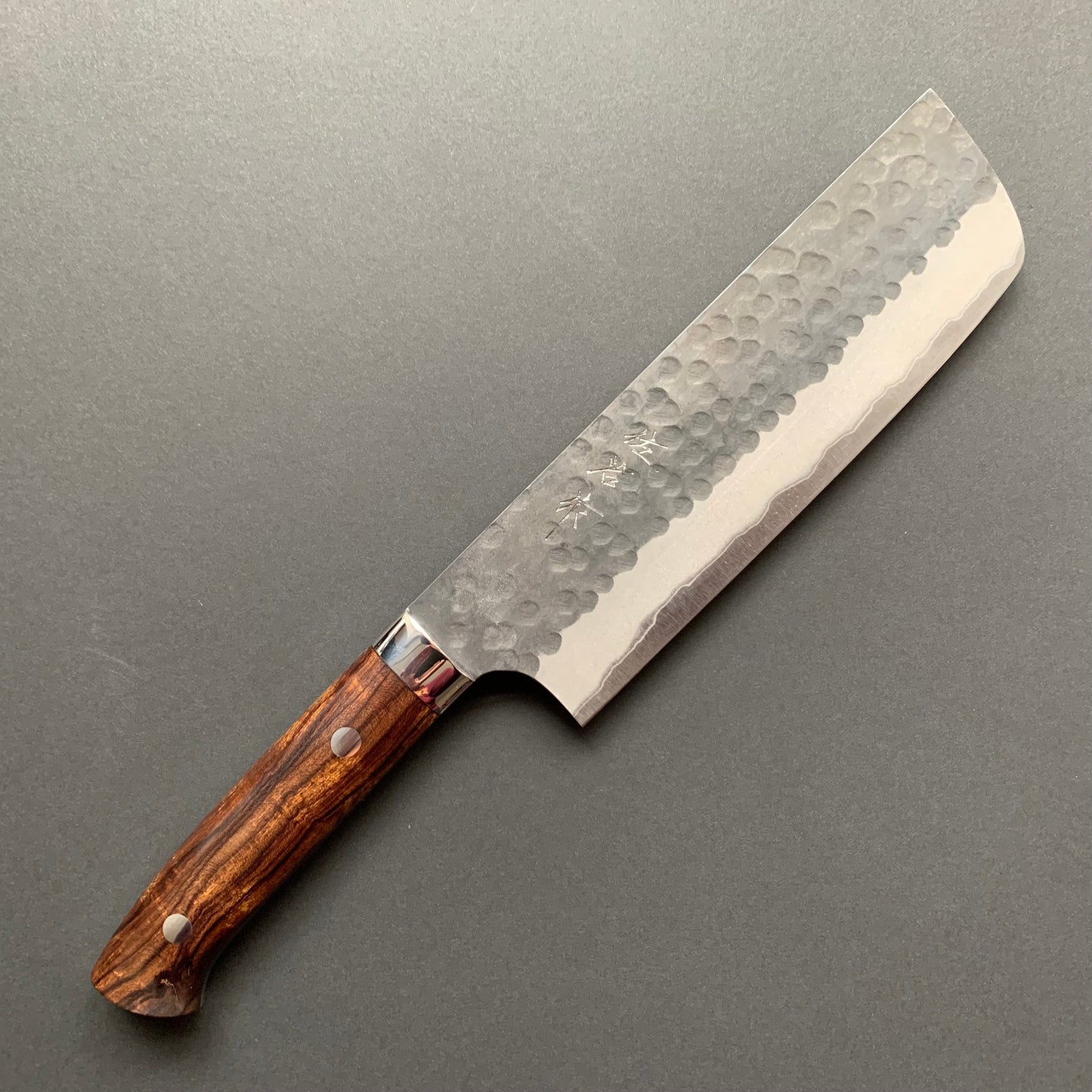 Nakiri knife, Aogami Super carbon steel, Kurouchi and Tsuchime finish - Saji