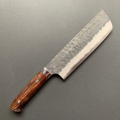 Nakiri knife, Aogami Super carbon steel, Kurouchi and Tsuchime finish - Saji