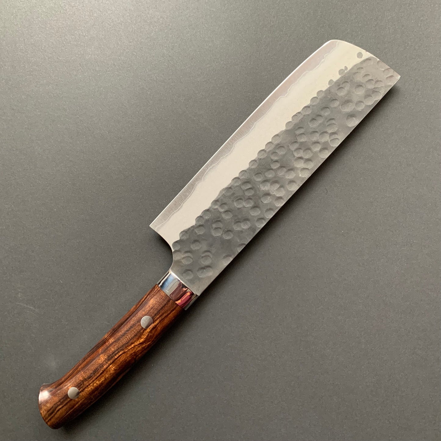 Nakiri knife, Aogami Super carbon steel, Kurouchi and Tsuchime finish - Saji