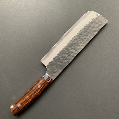 Nakiri knife, Aogami Super carbon steel, Kurouchi and Tsuchime finish - Saji