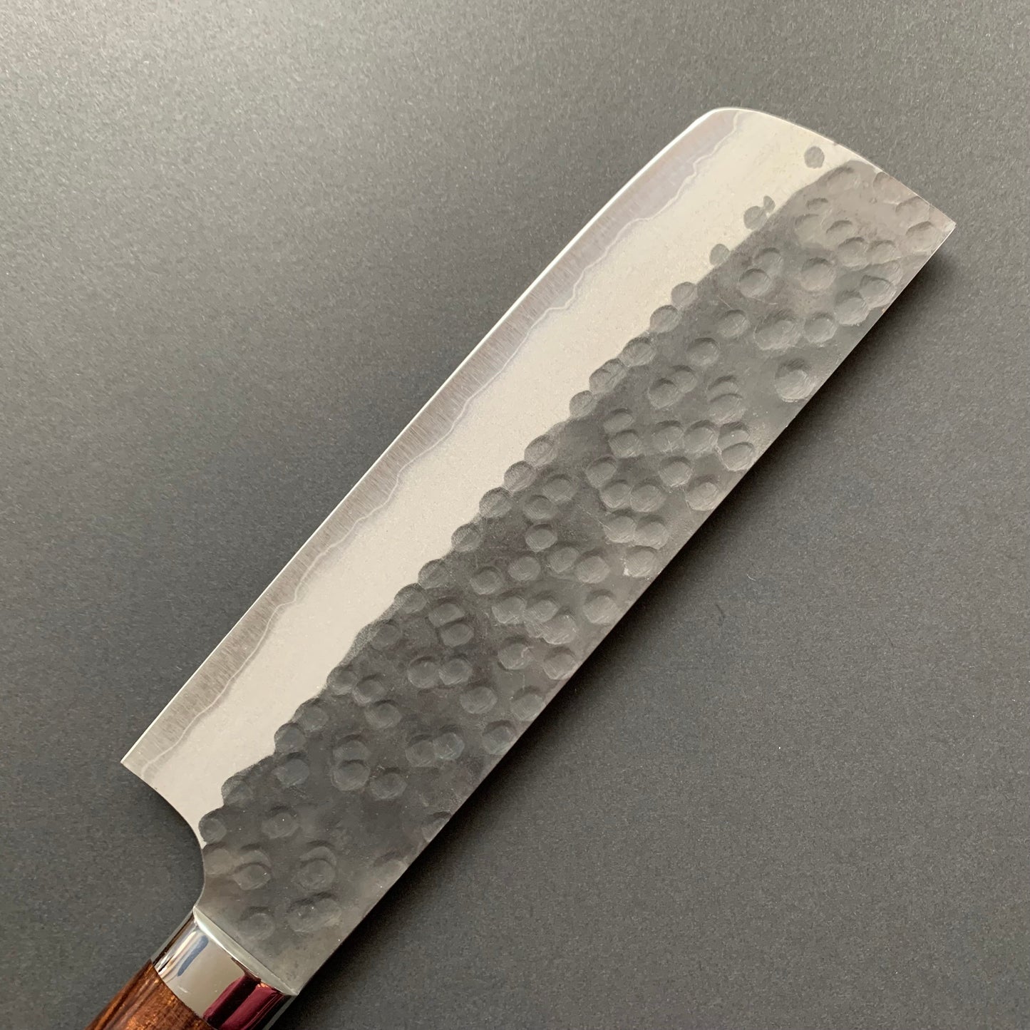 Nakiri knife, Aogami Super carbon steel, Kurouchi and Tsuchime finish - Saji