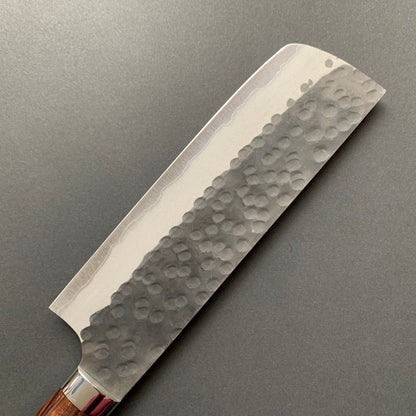 Nakiri knife, Aogami Super carbon steel, Kurouchi and Tsuchime finish - Saji