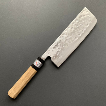 Nakiri knife, Shirogami 1 with stainless steel cladding, nashiji finish, Maboroshi range, wa handle - Fujiwara