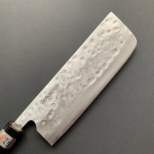 Nakiri knife, Shirogami 1 with stainless steel cladding, nashiji finish, Maboroshi range, wa handle - Fujiwara