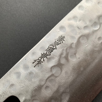 Nakiri knife, Shirogami 1 with stainless steel cladding, nashiji finish, Maboroshi range, wa handle - Fujiwara