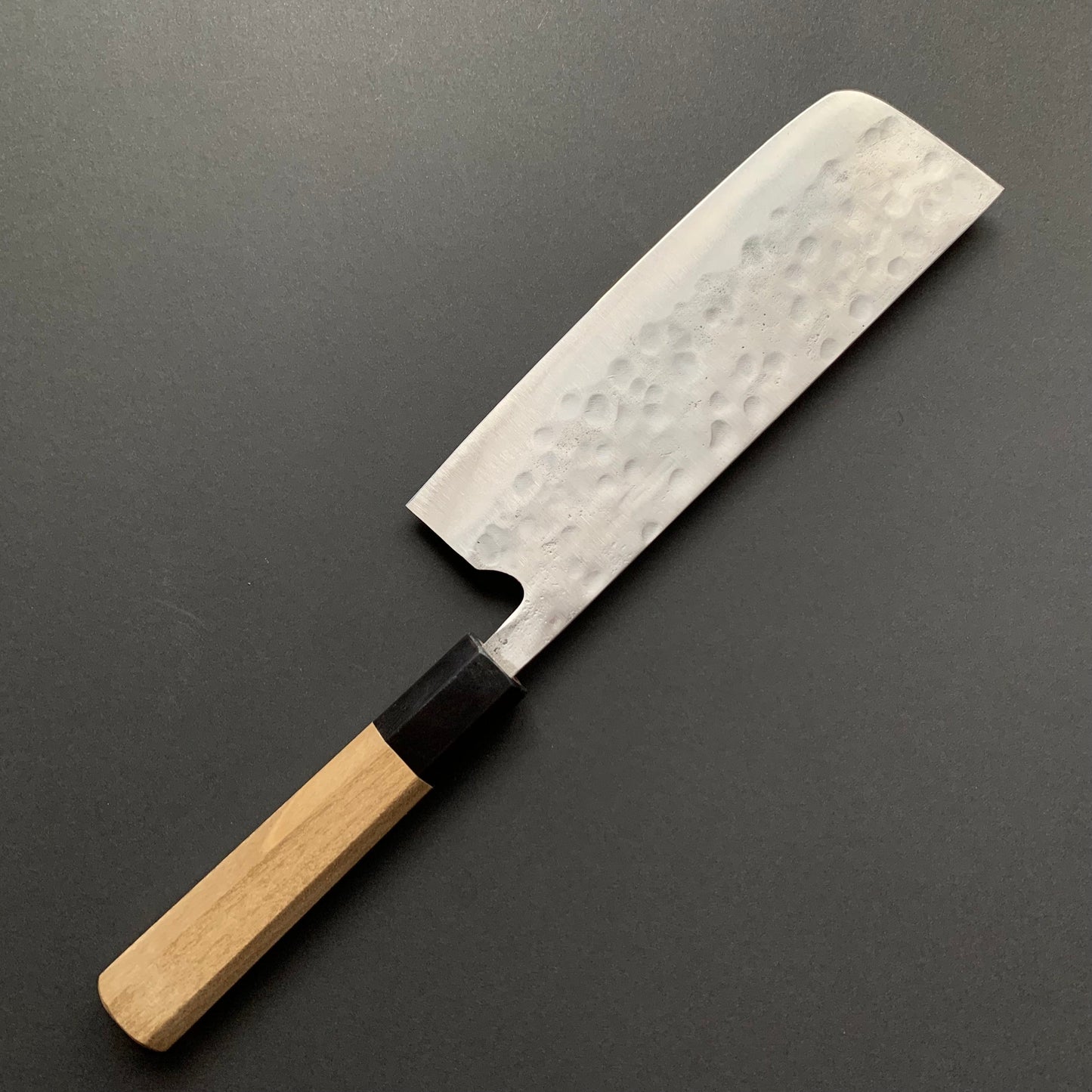 Nakiri knife, Shirogami 1 with stainless steel cladding, nashiji finish, Maboroshi range, wa handle - Fujiwara