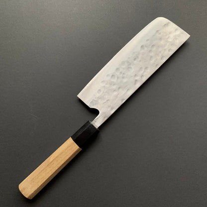 Nakiri knife, Shirogami 1 with stainless steel cladding, nashiji finish, Maboroshi range, wa handle - Fujiwara