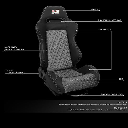 Pair of Microfiber Suede Style Fabric Reclinable Racing Seats