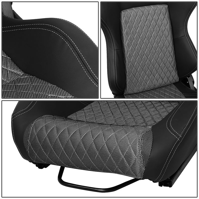 Pair of Microfiber Suede Style Fabric Reclinable Racing Seats