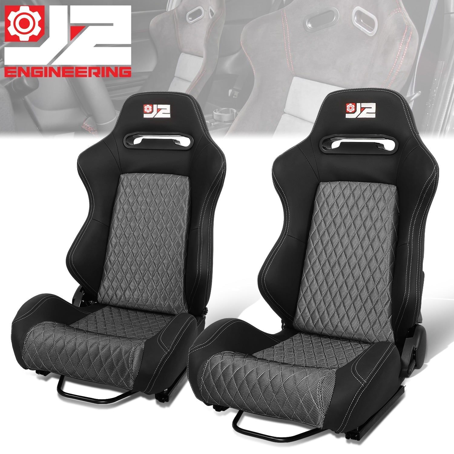 Pair of Microfiber Suede Style Fabric Reclinable Racing Seats