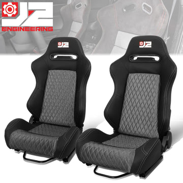 Pair of Microfiber Suede Style Fabric Reclinable Racing Seats