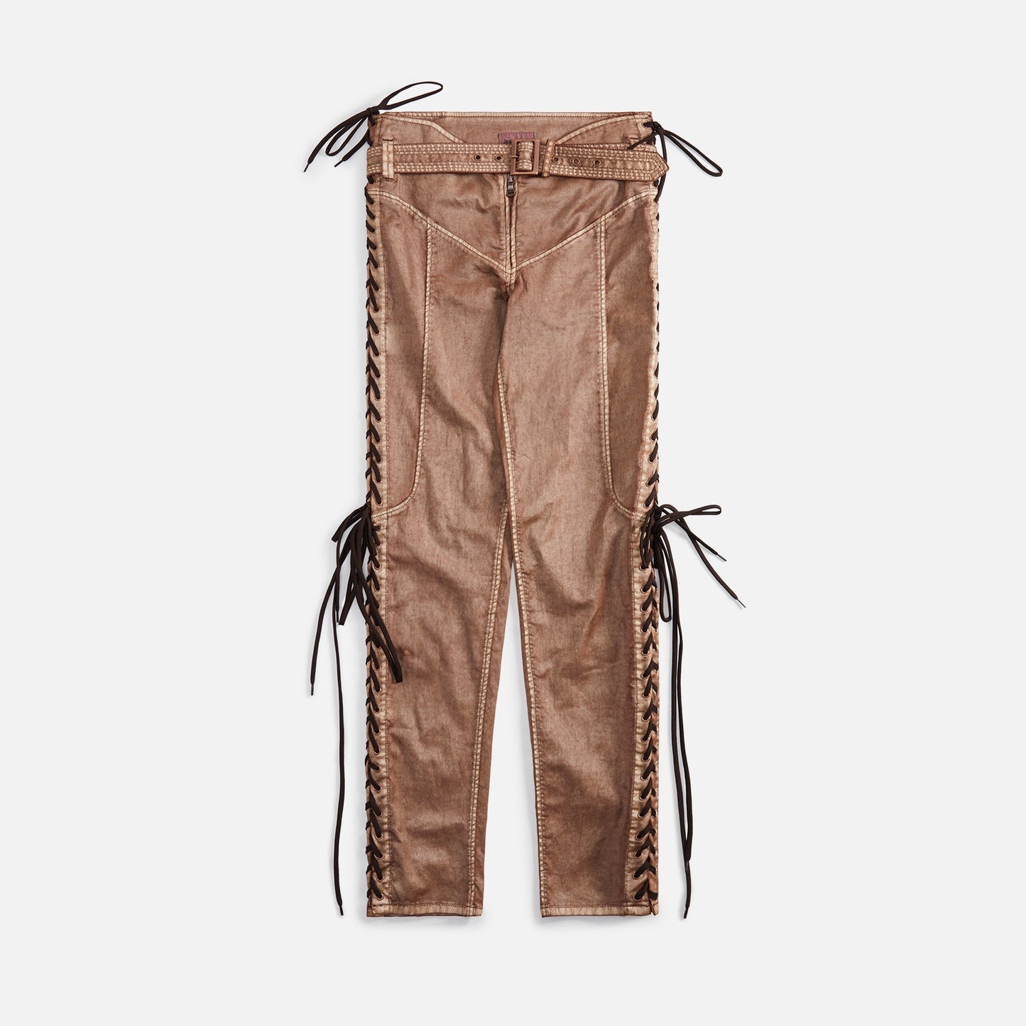 Jean Paul Gaultier x KNWLS Low Waist Laced Straight Trousers with Topstiched - Brown
