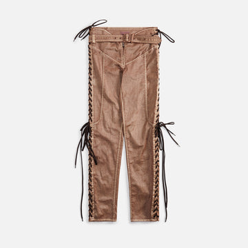 Jean Paul Gaultier x KNWLS Low Waist Laced Straight Trousers with Topstiched - Brown