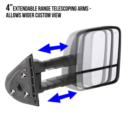 Chrome Powered Heated Towing Mirrors (Pair)<br>99-02 Chevy Silverado 1500-3500, GMC Sierra 1500