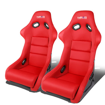 Pair Red Fiberglass Woven Fixed Back Bucket Racing Seats - FRP-300RD-X2