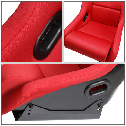Pair Red Fiberglass Woven Fixed Back Bucket Racing Seats - FRP-300RD-X2