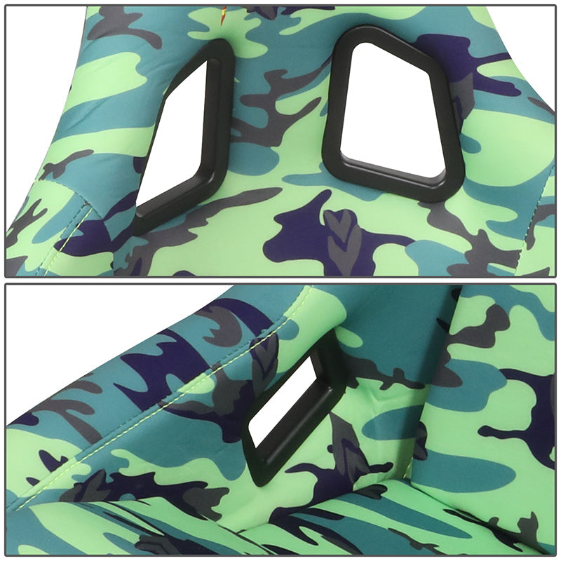 Green Camo Vegan Satin Racing Seats w/Mount Bracket - FRP-302-GIJ