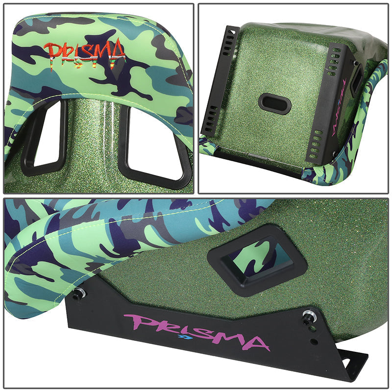 Green Camo Vegan Satin Racing Seats w/Mount Bracket - FRP-302-GIJ