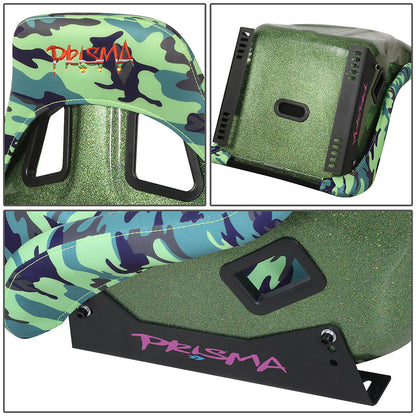 Green Camo Vegan Satin Racing Seats w/Mount Bracket - FRP-302-GIJ