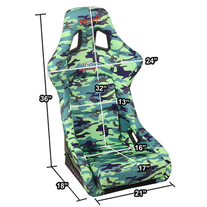 Green Camo Vegan Satin Racing Seats w/Mount Bracket - FRP-302-GIJ