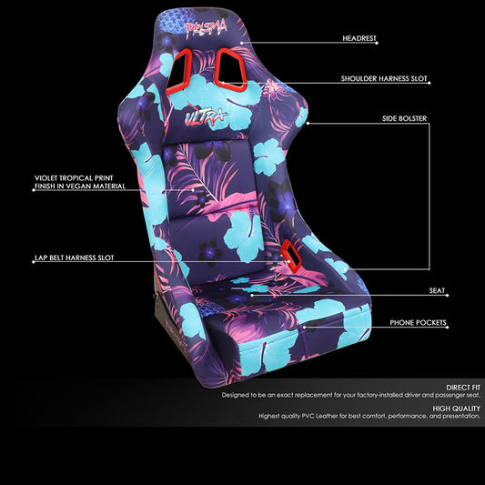 Vegan Satin Fixed Back Racing Bucket Seat - FRP-302-PINA