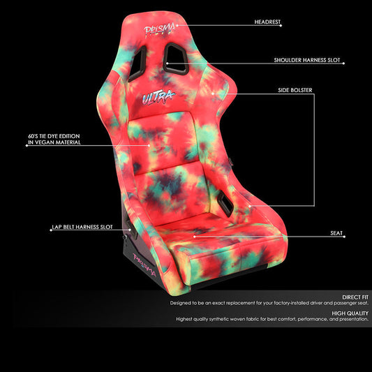 Tie Dye Fiberglass Vegan Satin Bucket Racing Seat - FRP-302-TIEDYE