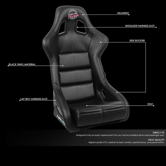 Prisma Vegan Vinyl Large Fixed Back Bucket Racing Seat - FRP-302BK-V