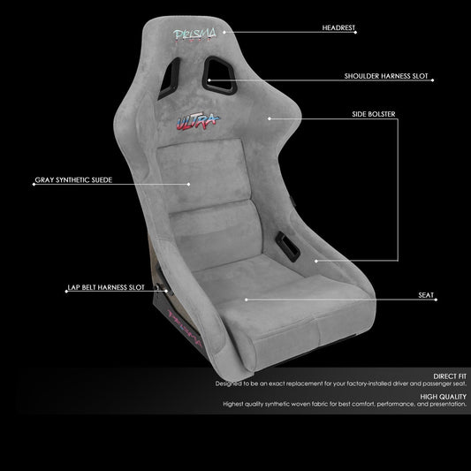 Large Size Grey Alcantara Bucket Racing Seats - FRP-302GY-ULTRA