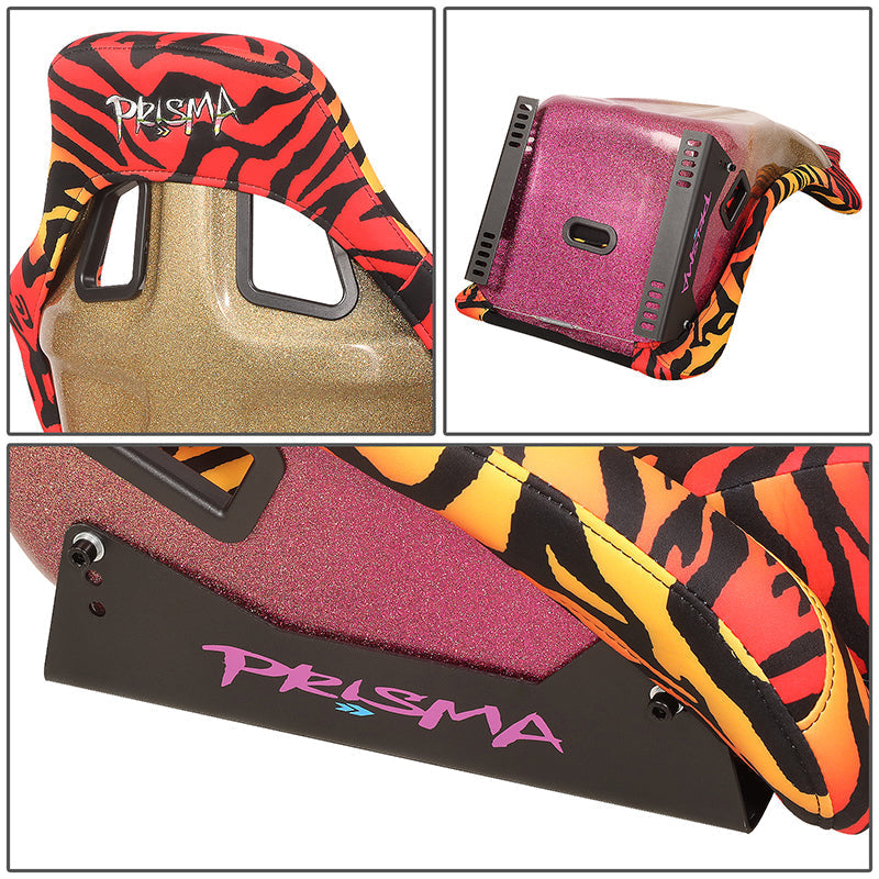 Tiger Orange Vegan Satin Racing Seats w/Mount Bracket - FRP-302TIGRE-SAVAGE