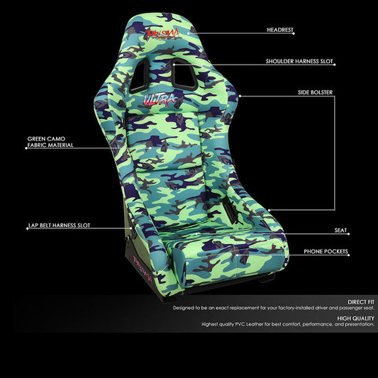 Vegan Satin Fixed Back Racing Bucket Seat - FRP-303-GIJ